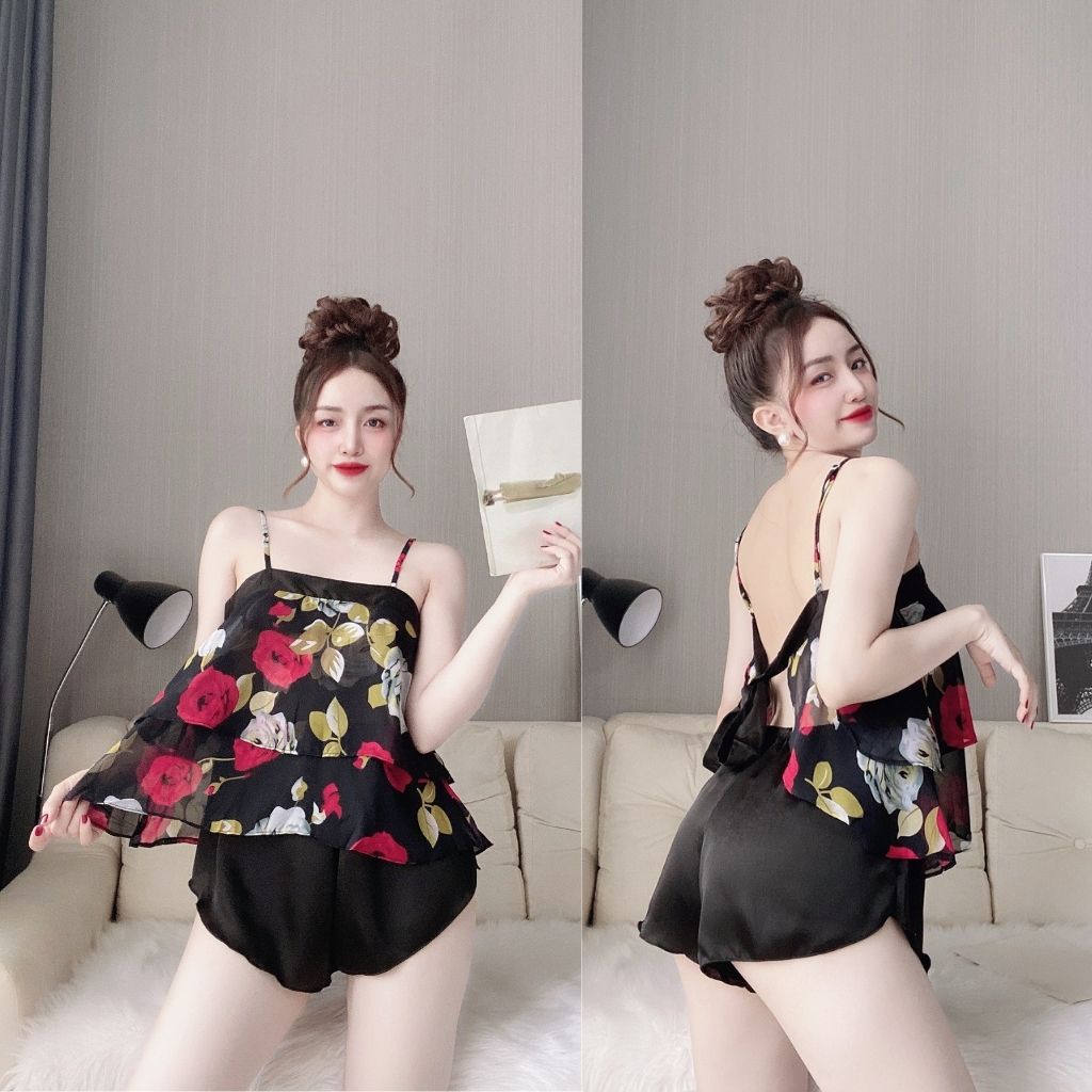 Đồ ngủ nữ BIGSIZE❣️FREE SHIP❣️Đồ ngủ sexy lụa Chiffon phối Satin cao cấp mềm mại xinh xắn < 65KG | BigBuy360 - bigbuy360.vn