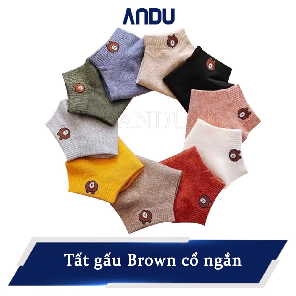 Combo 5 Đôi Tất Gấu Cổ Ngắn Nam/Nữ Vớ Tất Cổ Thấp Brown Phong Cách Vintage Hàn Quốc Siêu Cute