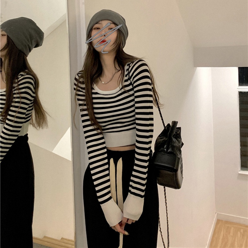 Áo len ZHELIHANGFEI tay dài họa tiết sọc ngang thời trang cho nữ