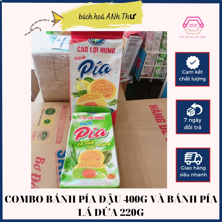 Com bo bánh Pía đậu xanh sầu riêng nhân trứng muối xây và bánh pía lá dứa tươi_KLT 660g/combo