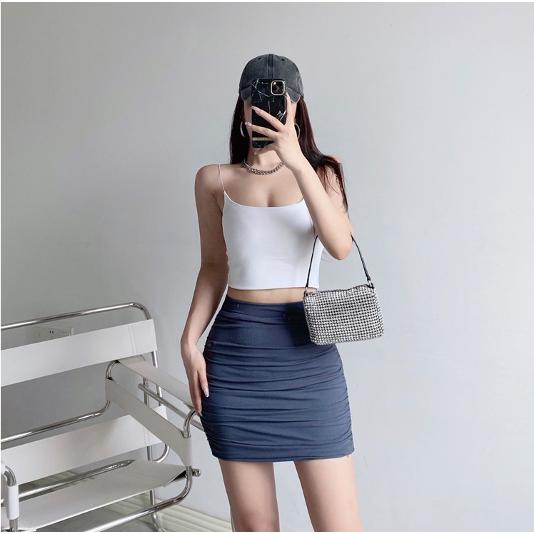 Chân Váy Ngắn Xếp Ly Ôm Hông Co Giãn Xếp Ly Hai Lớp Lấp Lánh Phong Cách Âu Mỹ Quyến Rũ Cho Nữ