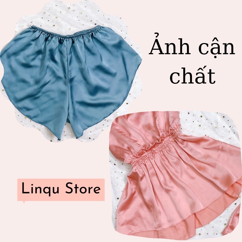 Đồ Ngủ Sexy Áo Cổ Yếm Quần Đùi Chất Satin Mềm Mịn Freesize - Linqu Sleepwear