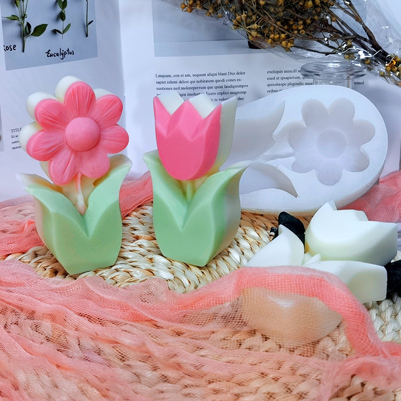 Khuôn Silicone Làm Nến Thơm Hình Hoa Tulip Đơn Giản DIY