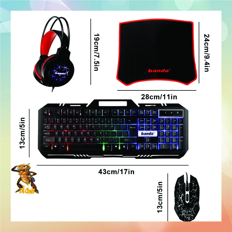 Combo 4in1 6D G11  gaming thể thao có dây usb, led 7 màu rgb.