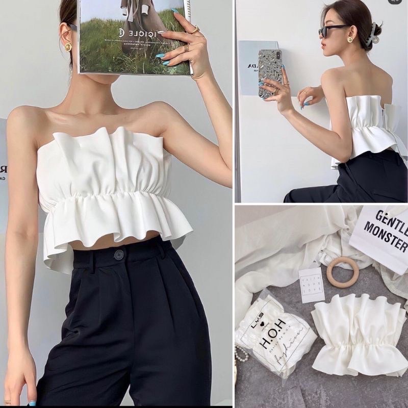 Áo kiểu ống bèo nhún eo (có mút ngực)