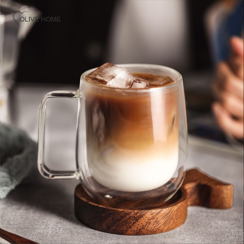 Cốc Thủy Tinh Borosilicate Hai Lớp Uống Sữa/Cà Phê Làm Sáng Cho Văn Phòng
