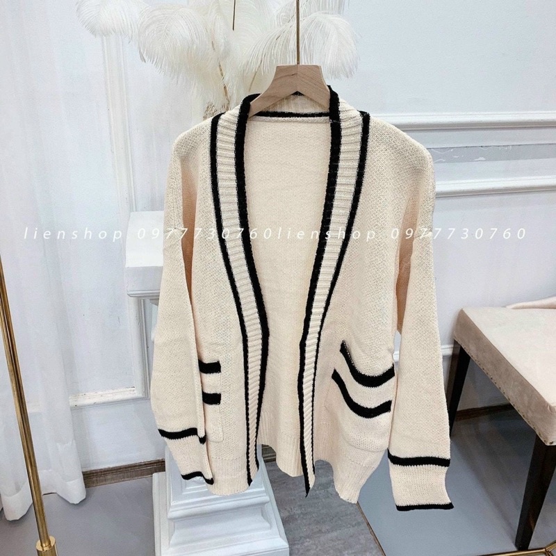 Áo Cadigan len nữ dáng dài viền dọc siêu đẹp