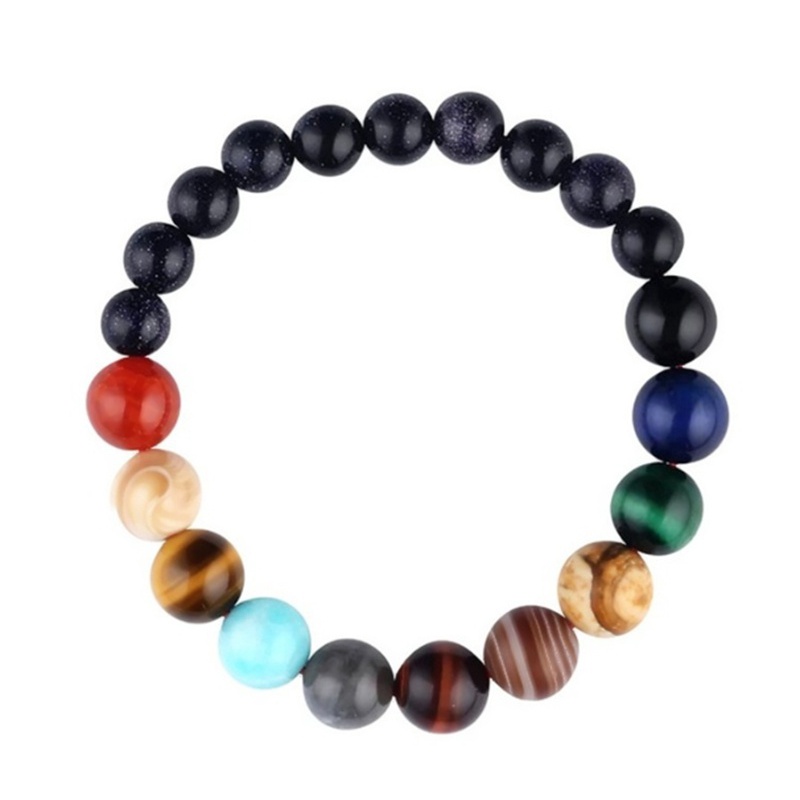 Vòng đeo tay xỏ tám hạt đá luân xa tự nhiên phong cách hệ mặt trời dành cho nam và nữ