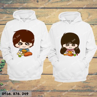 Áo đôi hoodie cực dễ thương ( tặng móc khóa đôi)