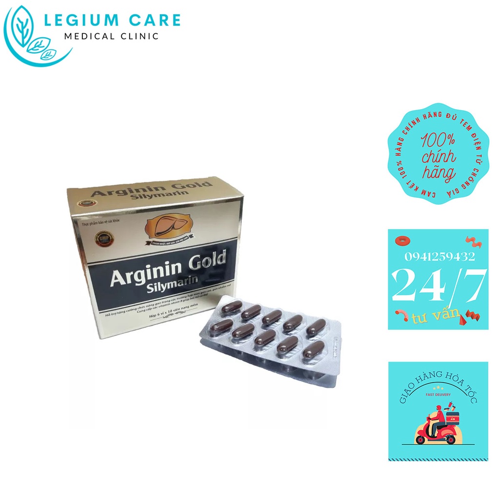 Bổ gan ARGININ GOLD SILYMARIN hộp 60 viên - lợi mật - tăng cường chức năng gan - giải độc cơ thể