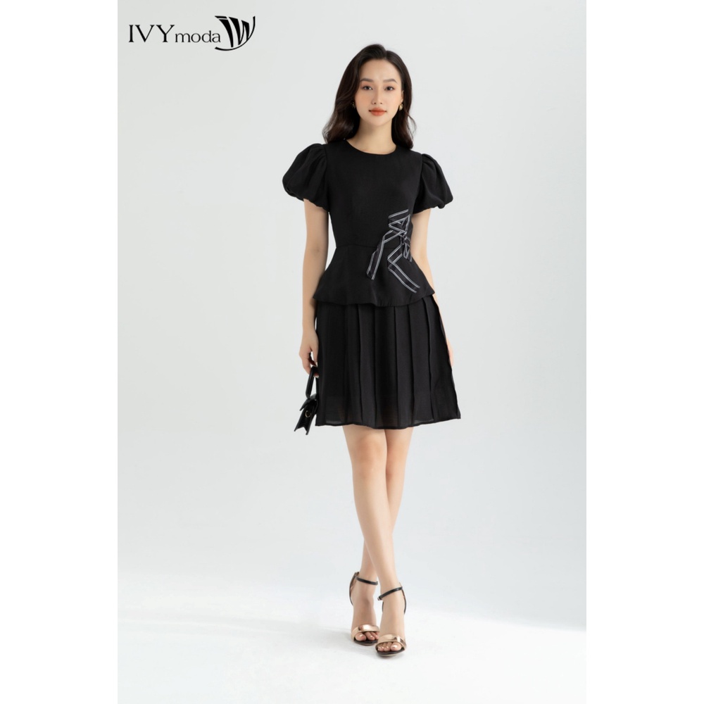 Đầm voan đính nơ thiết kê IVY moda MS 48B8614