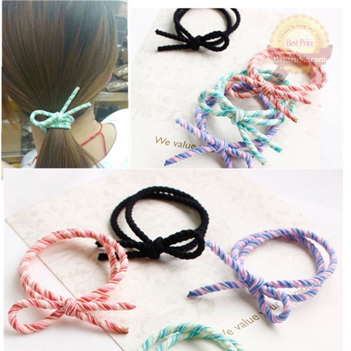 Chun buộc tóc đôi bện 2 màu kép sang trọng vintage dễ thương