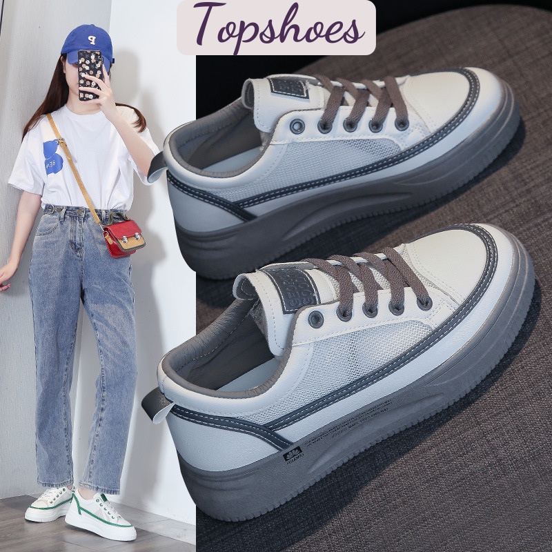 Giày thể thao nữ đế cao, lưới thoáng khí mùa hè phối da cao cấp hot trend 2023 phong cách Hàn Quốc size 36-40