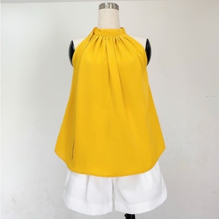 G.MAC FASHION - Áo lụa cổ yếm vàng