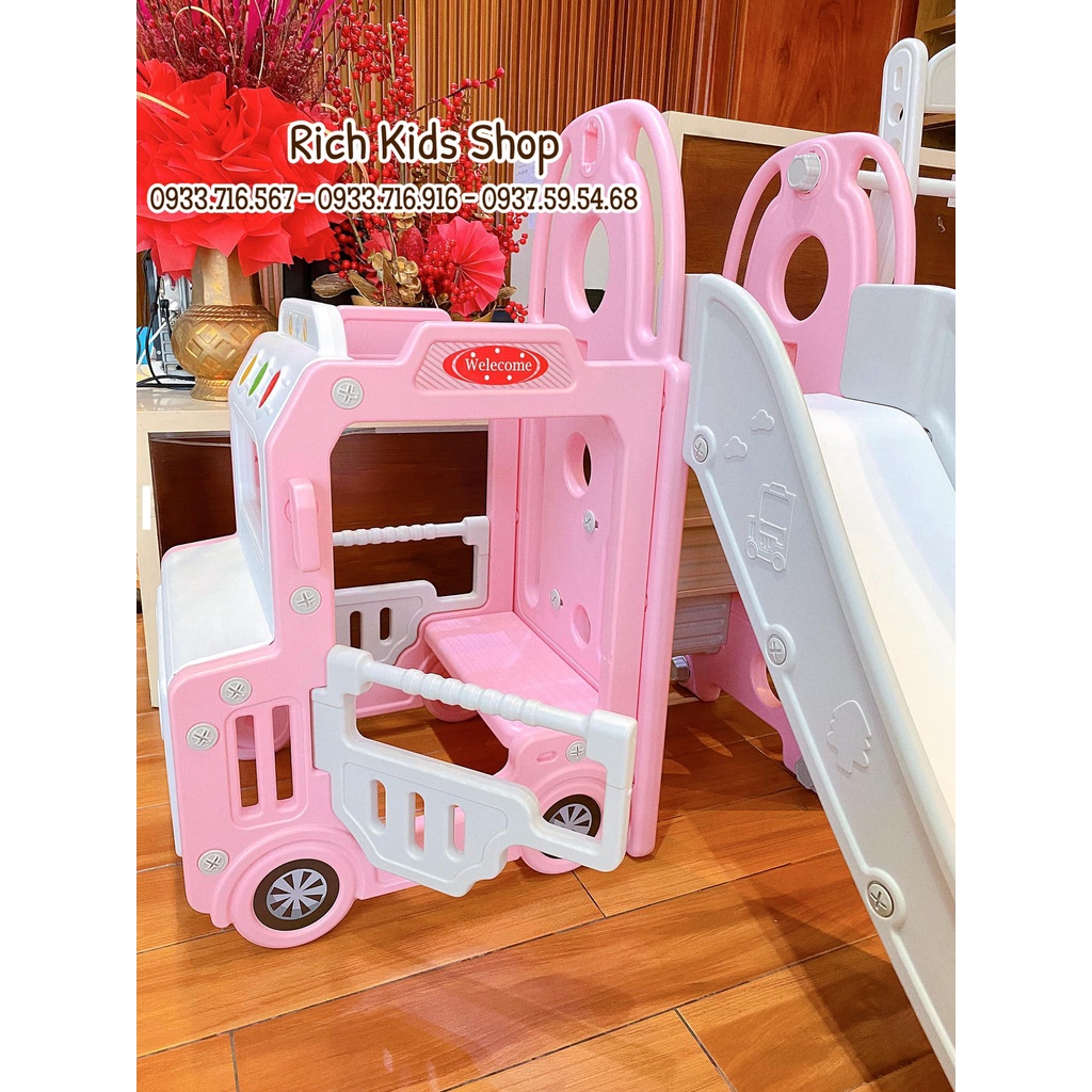 Cầu trượt xích đu BUS cho bé, nhà ô tô có đèn nhạc vô lăng BABYCOSI xịn xò đẹp lắm