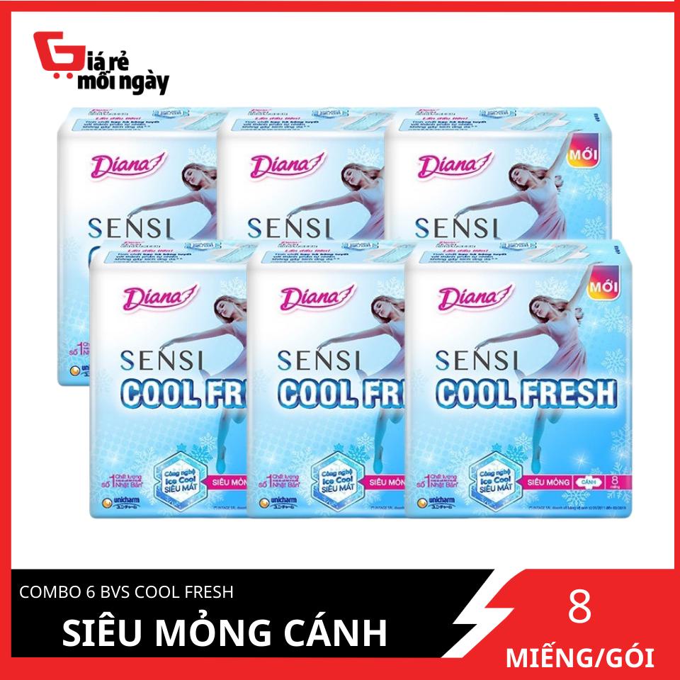 Combo 6 Băng Vệ Sinh Diana Cool Fresh Siêu Mỏng (Gói 8 Miếng)