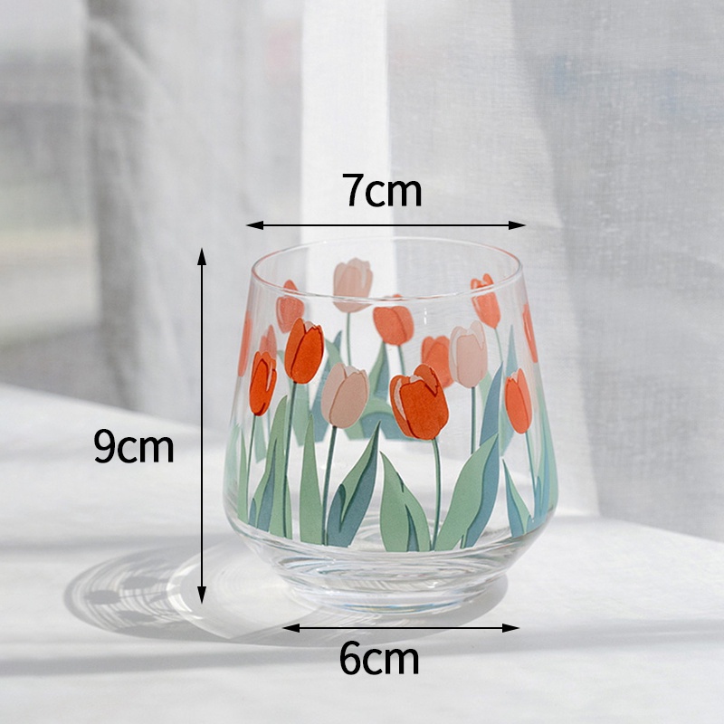 Ly Thủy Tinh 390Ml Họa Tiết Hoa Tulip Xinh Xắn Đơn Giản
