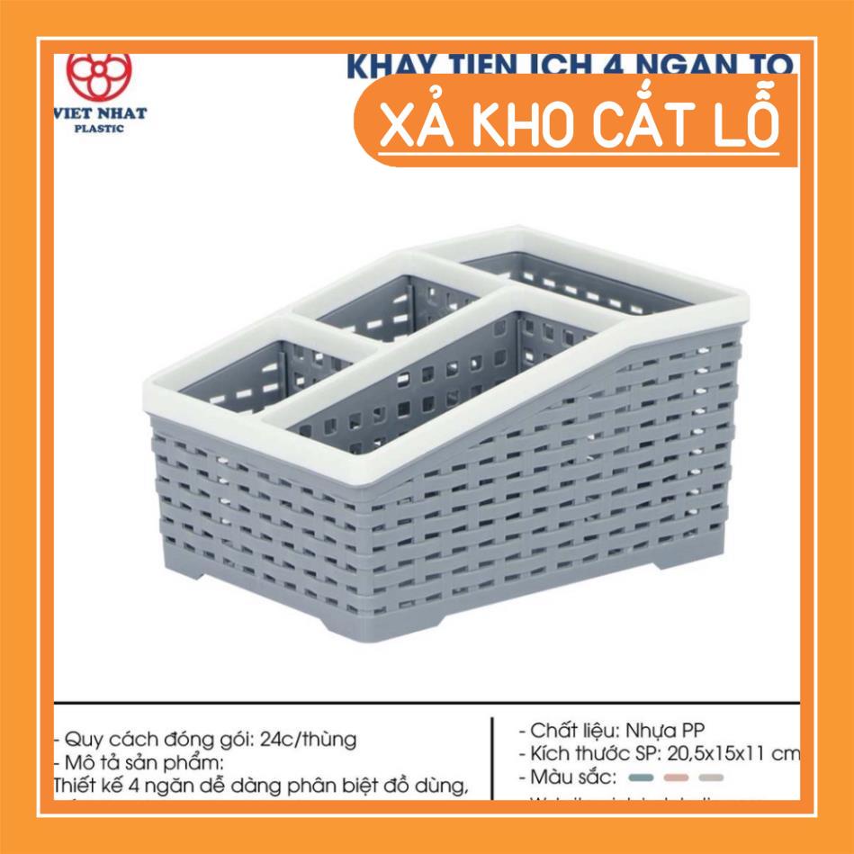 Rổ Nhựa Văn Phòng 4 Ngăn Đựng Bút, Remote, Điện Thoại, Vật Dụng Tiện Ích