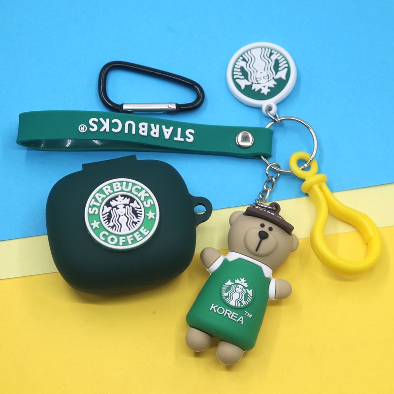 JBL Live Pro+ Case Cartoon Starbucks Coffee Bear Keychain Pendant Silicone Soft Shell Cover JBL Live Pro+TWS Bluetooth Headphone Case Cover Shockproof Shell Cover Cute Coffee Bear