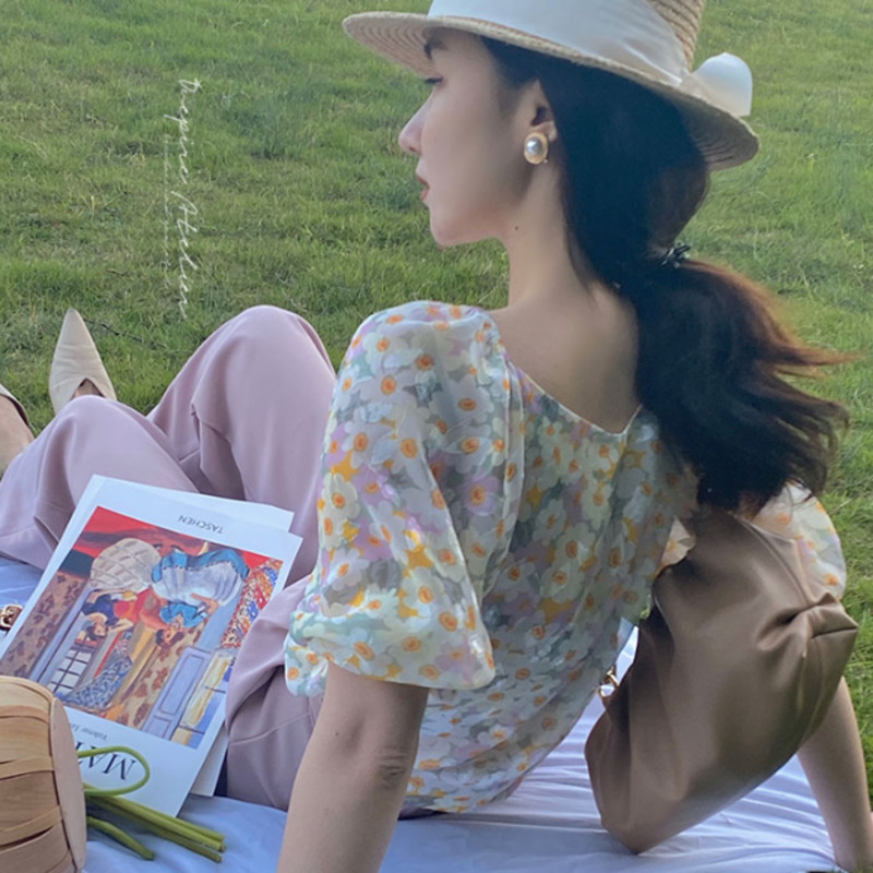 Áo Sơ Mi Jacquard Tay Lỡ 178039Áo Sơ Mi Voan Tay Bồng Trẻ Trung Thanh Lịch Phong Cách Hàn Quốc