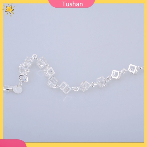 Vòng tay mạ bạc đính đá hình khối lập phương thời trang cho nữ