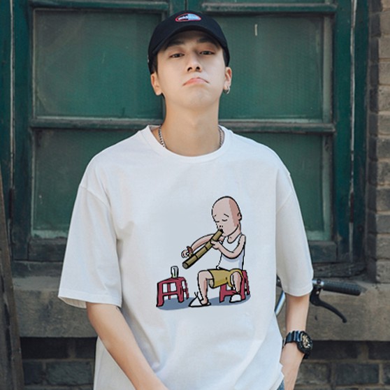 Áo Thun Tay Lỡ Unisex Nhà Bao Việc, áp phông form rộng nam nữ màu trắng phong cách ulzzang