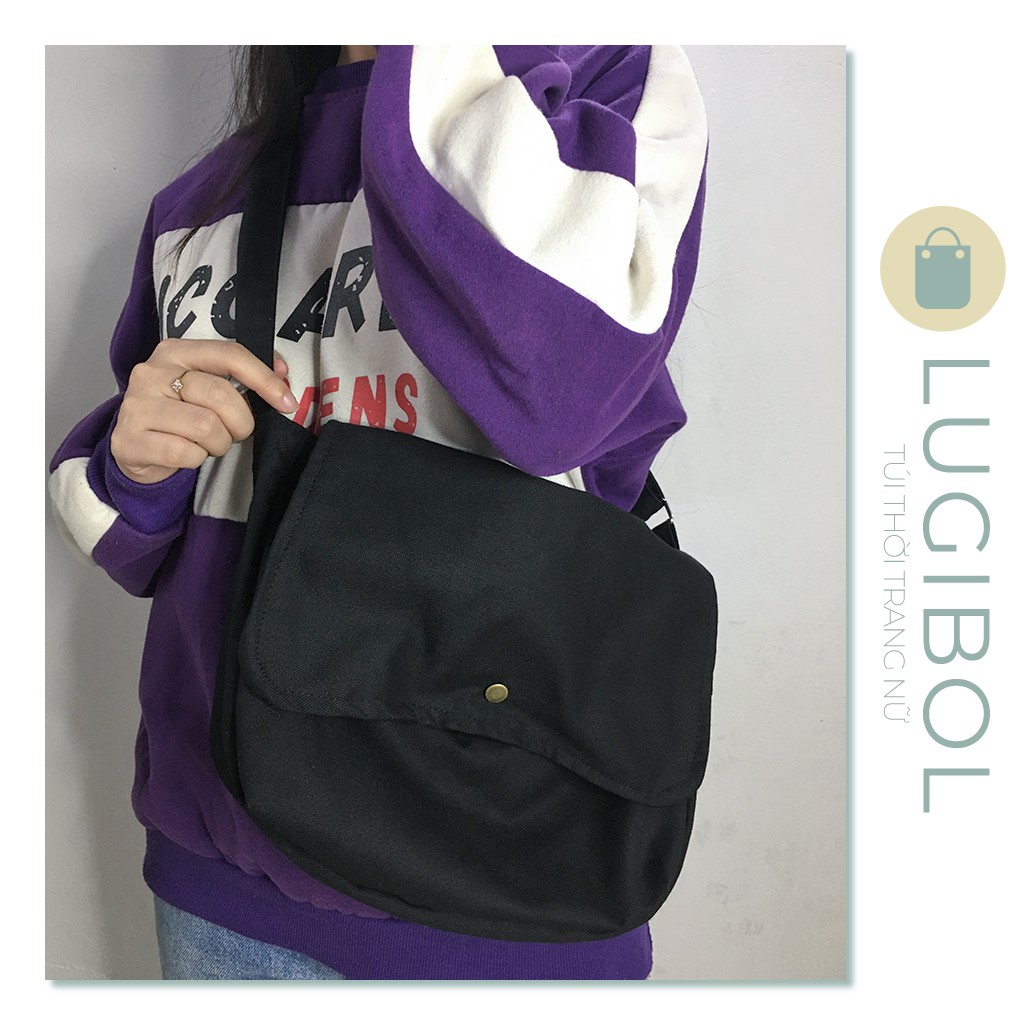 Túi tote vải canvas đeo chéo basic unisex thời trang ulzzang LUGIBOL LG01 - KÈM 3 GHIM TÚI