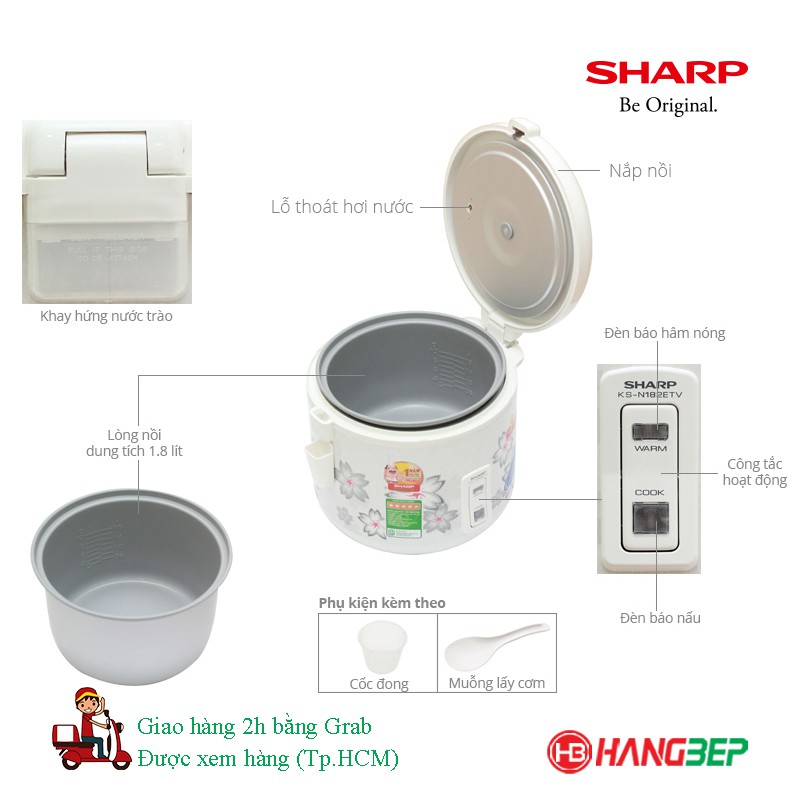 Nồi cơm điện Sharp 1.8 lít KS-N181ETV/KS-N182ETV/KS-N192ETV - Mới 100%, Chính hãng Sharp,sản xuất Thái Lan