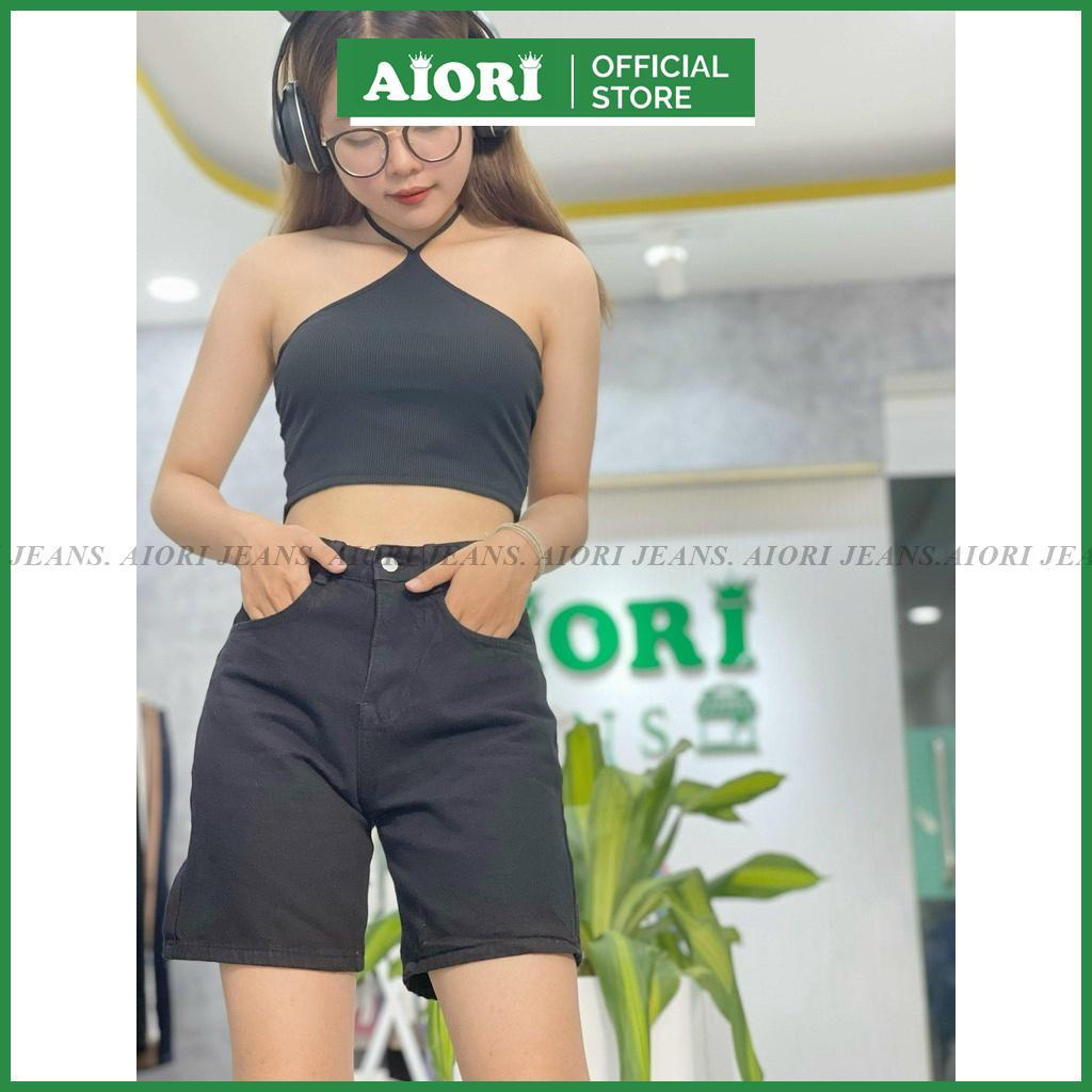 Quần Jean Nữ AIORI Quần Ngố Lửng Ống Rộng Dáng Chữ A Màu Đen Lưng Cao Lai Cuốn Vải Cực Xịn Mã D001