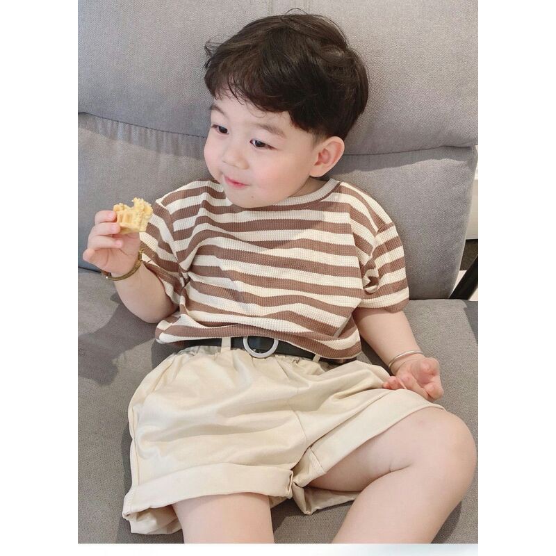 Set bộ kẻ tăm cho bé gái bé trai siêu xinh (áo + quần + belt)