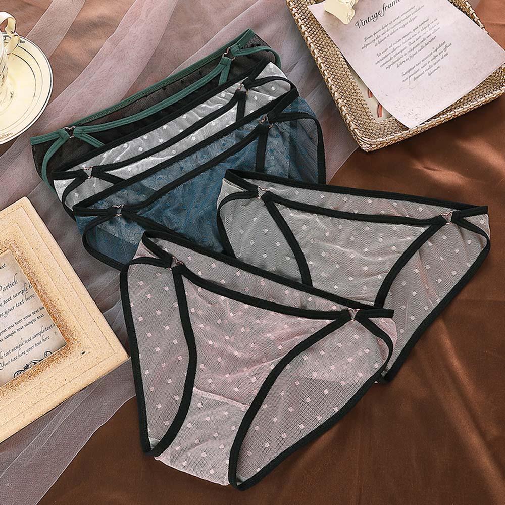 Quần Lót Cotton Không Đường May Lưng Thấp Màu Trơn Phối Ren Trong Suốt Gợi Cảm