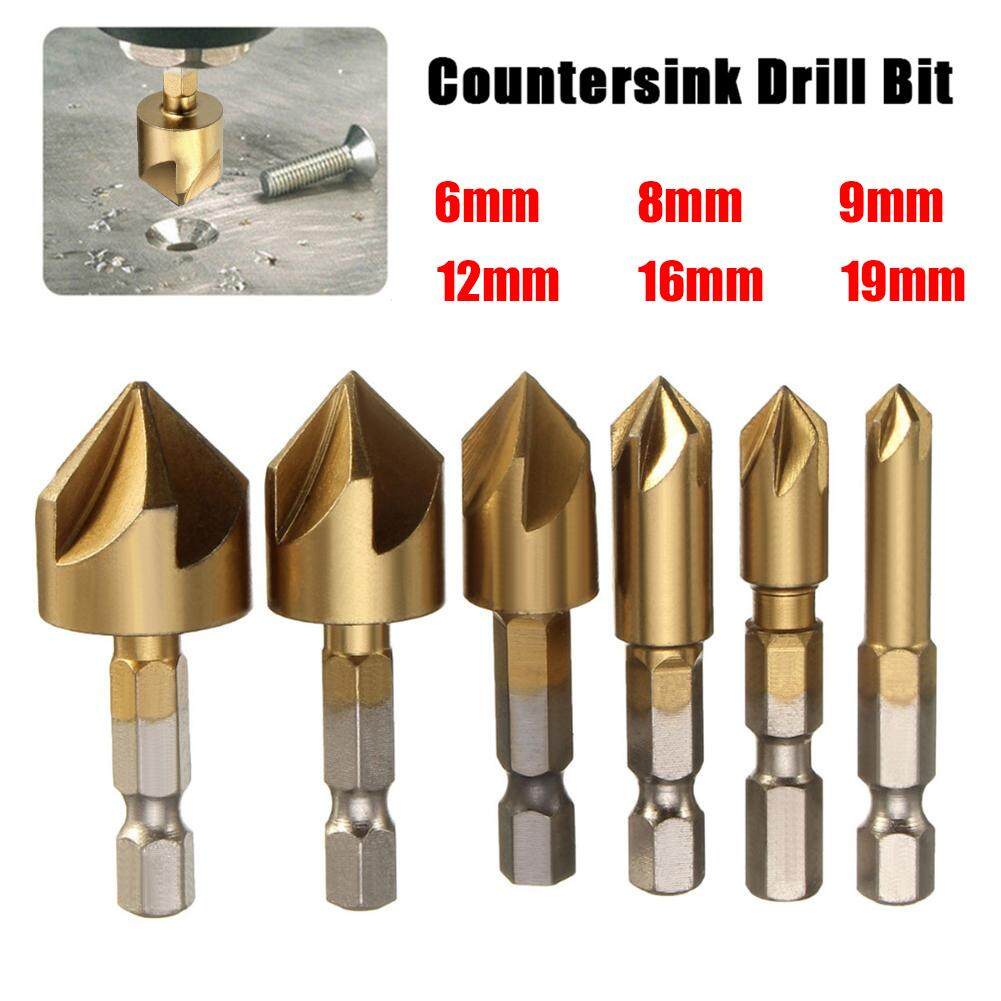 Bộ 6 mũi khoan thân lục giác HSS vát mép 6mm-19mm 1/4 inch khoét lỗ sáo 90 độ IBestMeasure