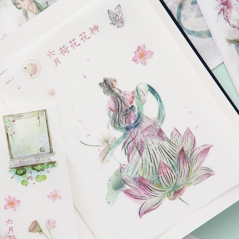 Set 4 tấm sticker cổ trang ánh nhũ bạc