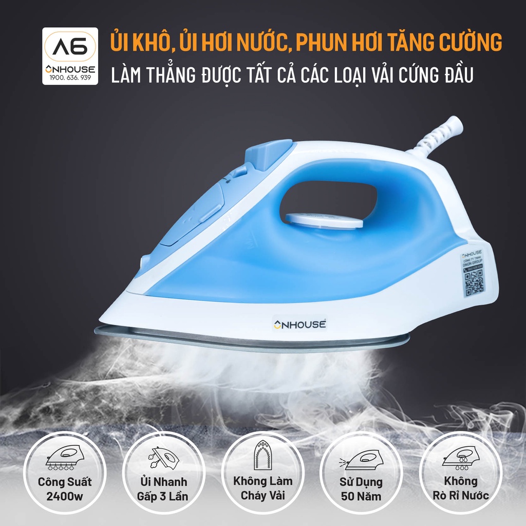 Bàn ủi hơi nước cầm tay chính hãng cao cấp A6 (Chính hãng) | Bàn là hơi nước 3 chế độ, Công Suất 2400W | OnHouse
