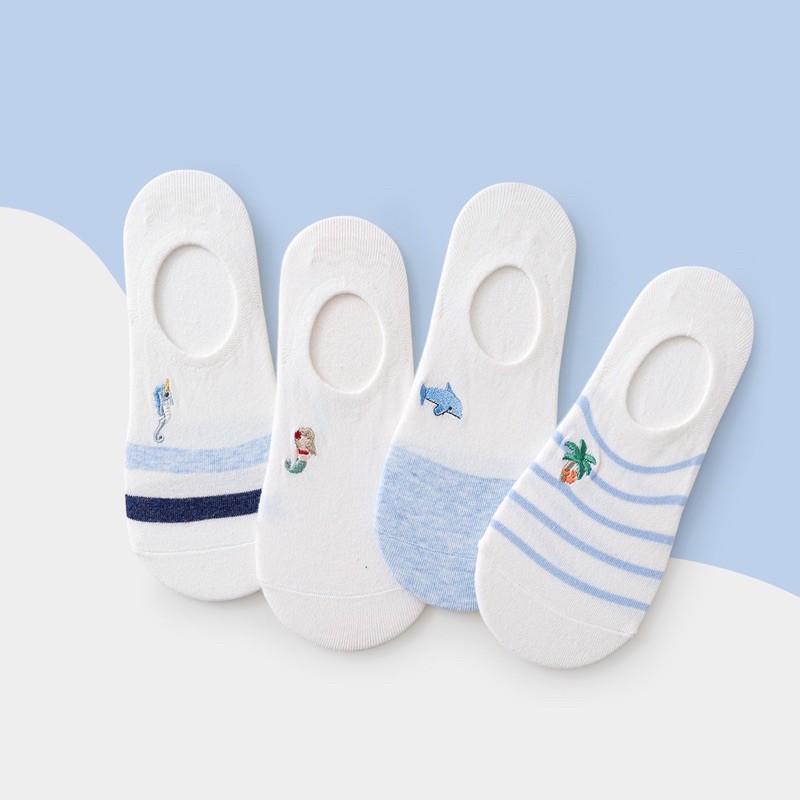 Set 4 tất, vớ lười nữ Caramella chất liệu cotton cao cấp