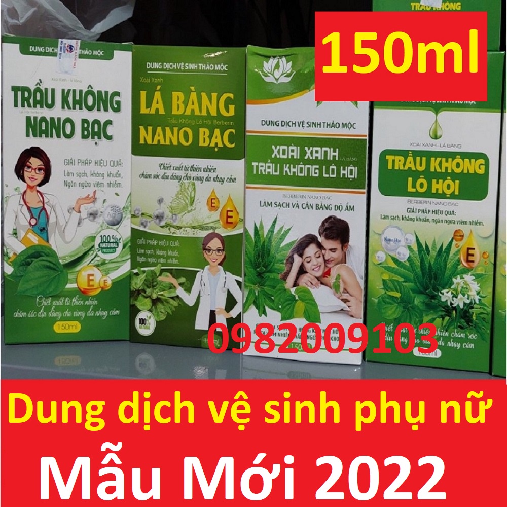 [mẫu 2022] dung dịch vệ sinh trầu không lô hội 150ml ( lô hội nano bạc xoài xanh lá bàng berberin )