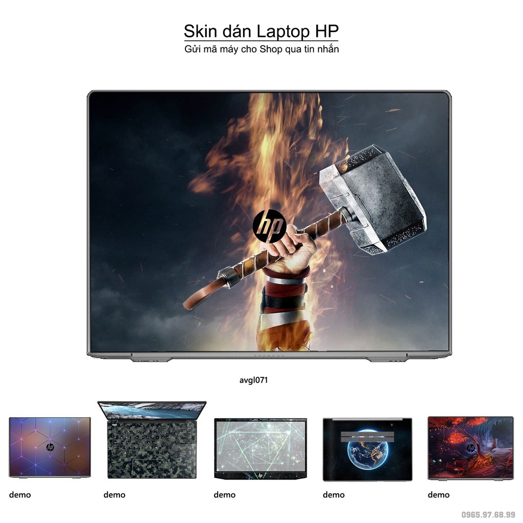 Skin dán Laptop HP in hình Mjolnir - Avenger - avgl071 (inbox mã máy cho Shop)