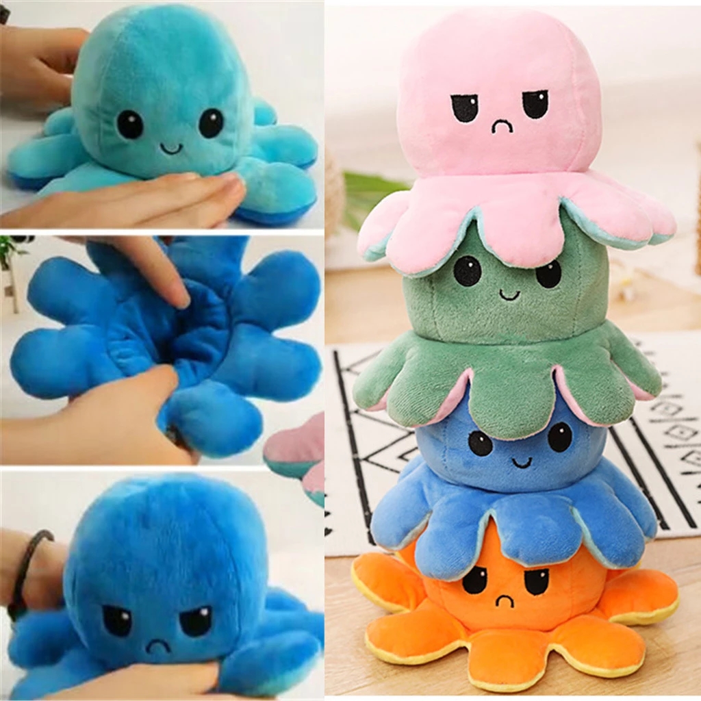 New Reversible Flip Stuffed Octopus Plush Doll Soft Simulation Reversible Plush Toy Double-sided Color Flip