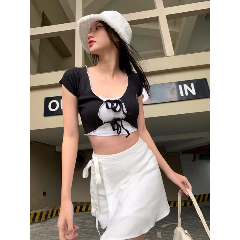 Áo SKYLAR TOP - Croptop ngắn tay buộc dây trước