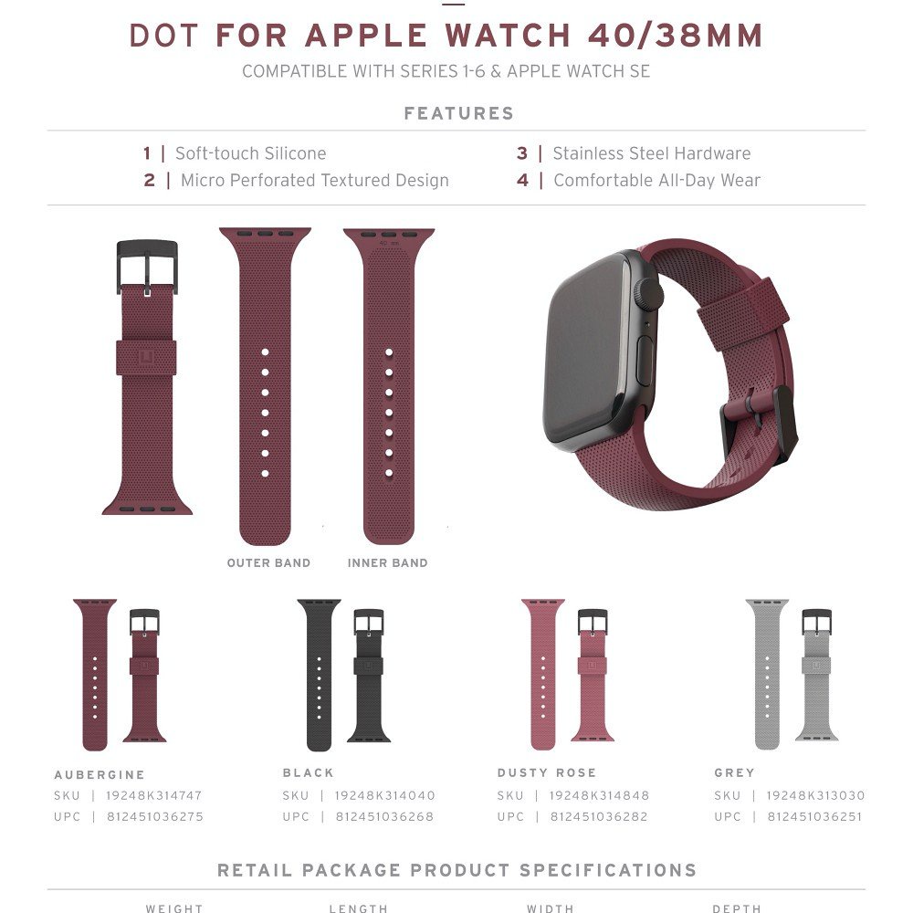 Dây Silicone [u] Dot kháng khuẩn ⚡ 𝐁Ả𝐎 𝐇À𝐍𝐇 𝟏 𝐍Ă𝐌⚡Chính hãng UAG cho Apple Watch Size 38-45mm