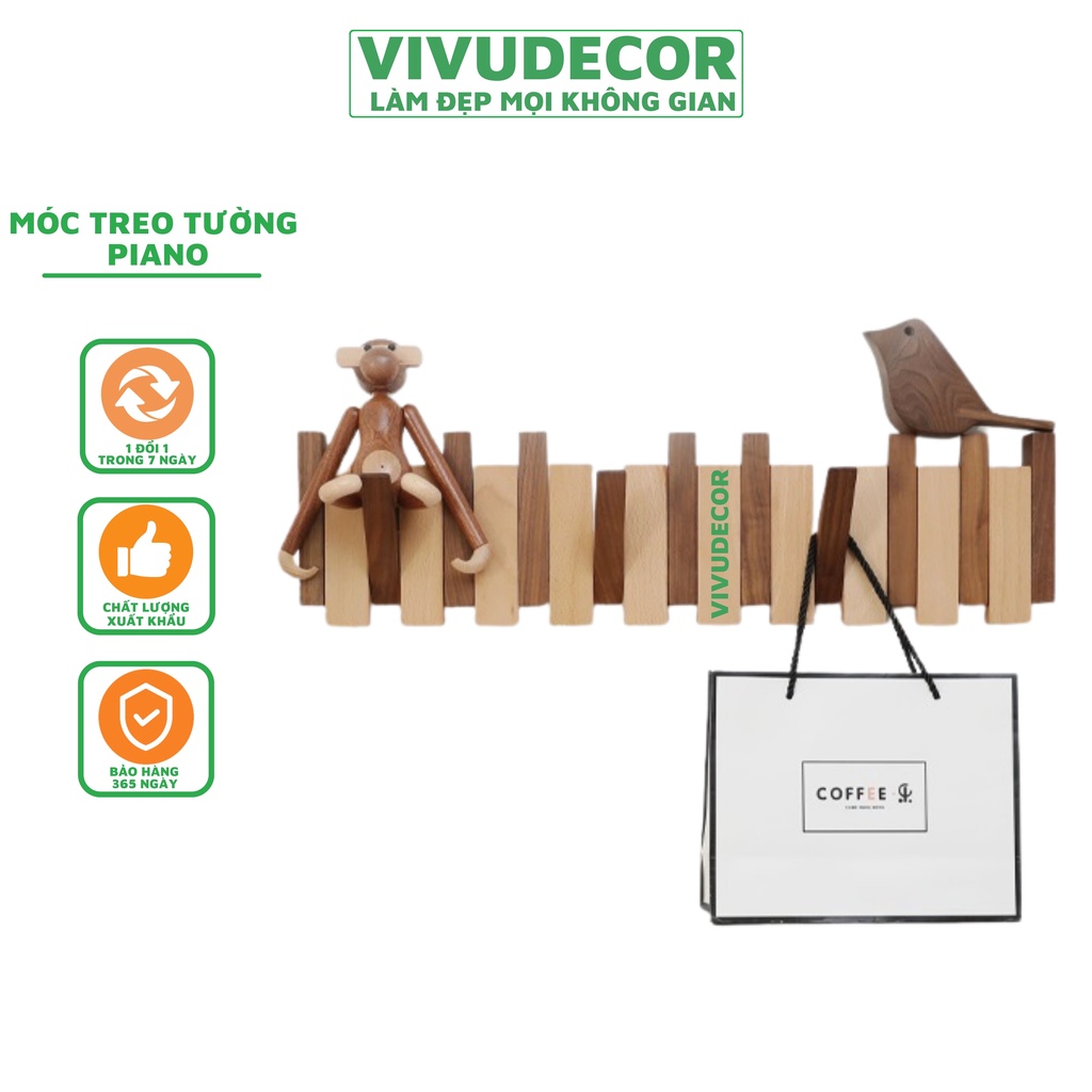 Móc treo tường Vivudecor Piano vừa dán vừa khoan - Móc treo quần áo vừa trang trí vừa móc treo đồ rất tiện ích.