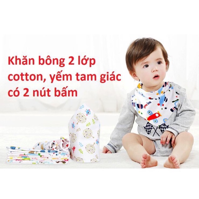 Khăn yếm tam giác cotton 2 lớp cúc bấm cho bé