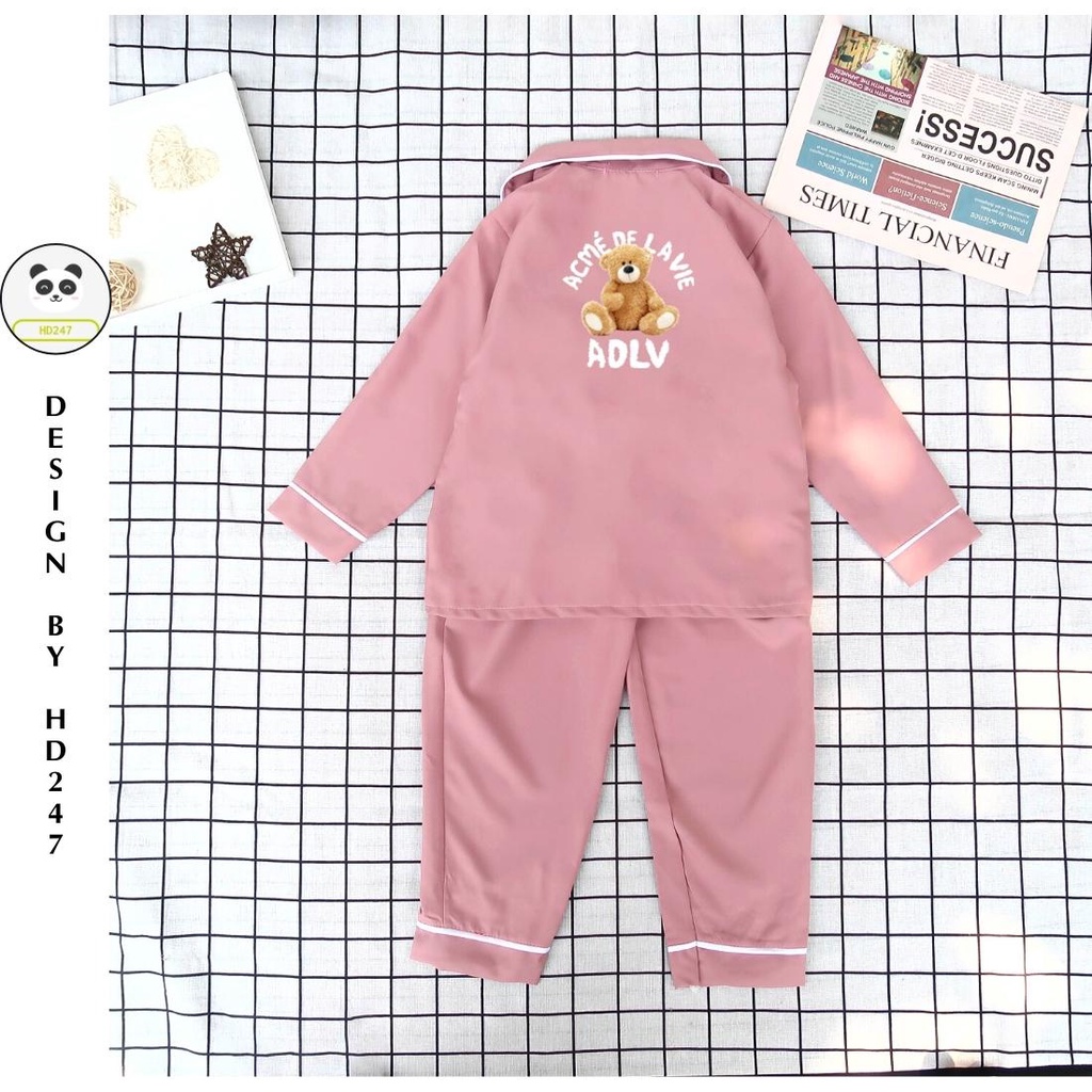 đồ bộ pijama mặc nhà bé gái kate lụa dài tay in vương miện xinh xắn từ 14 đến 40kg 0205