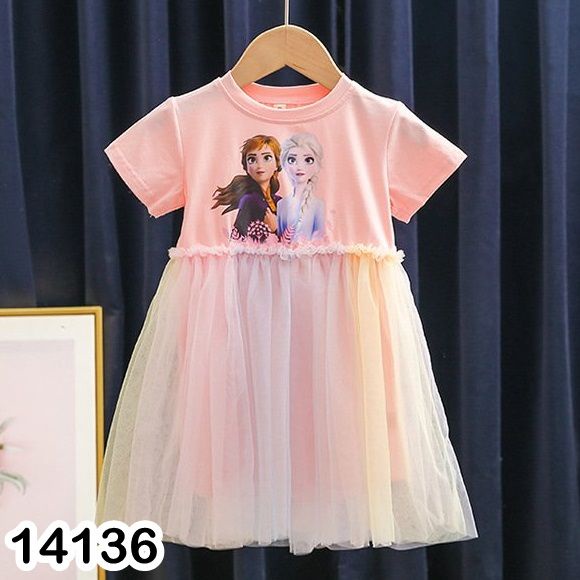 Đầm thun bé gái Bigbaby hình elsa phối ren 2 màu siêu đáng yêu cho bé 9-22KG