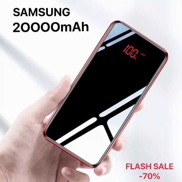 [PIN 30000MAH] SẠC NHANH - SẠC DỰ PHÒNG MẶT GƯƠNG ĐEN LCD 2020 CAO CẤP - 2 CỔNG SẠC CỰC NHANH, ĐÈN PIN SIÊU SÁNG