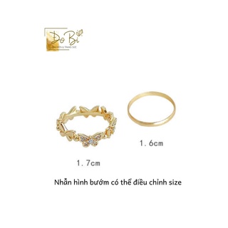 [BẠC KHÔNG GỈ]Set 2 nhẫn "Bướm + trơn tròn" ĐôBi