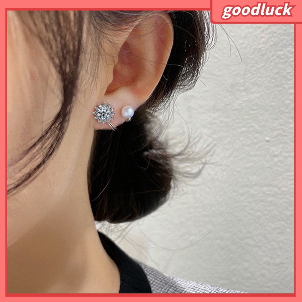 Goodluck| 1 Cặp Khuyên Kẹp Vành Tai Hình Hoa Hướng Dương Đính Đá Zircon Sang Trọng