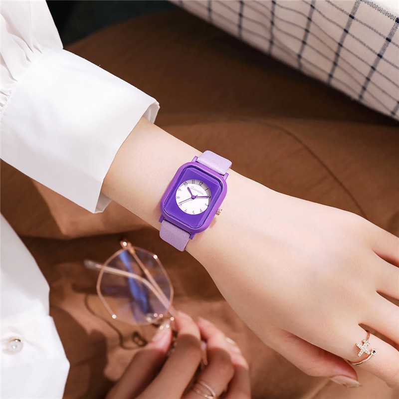 Đồng Hồ Quartz Nữ Mặt Chữ Nhật Dây Da Thời Trang