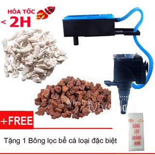 Máy lọc nước hồ cá Rs 9800 2100L/H loại tốt, tiết kiệm điện + 100gr Đá nham thạch + 100gr San hô tặng 1 bông lọc bể cá