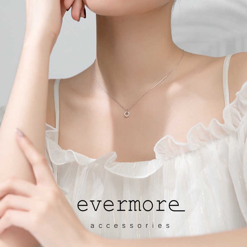 Dây chuyền bạc EVERMORE, vòng cổ vòng tròn đính đá bạc ý 925, phong cách minimalism, thanh lịch - D010